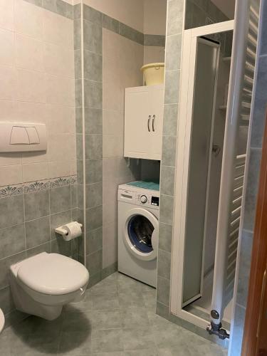 Un baño con inodoro y lavadora. en Casa Giò by Go New Location, en Terzolas