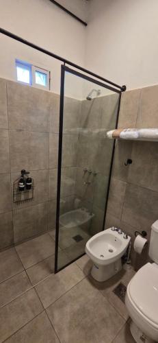 a bathroom with a shower and a toilet at Pipa Alquiler Temporal in Resistencia