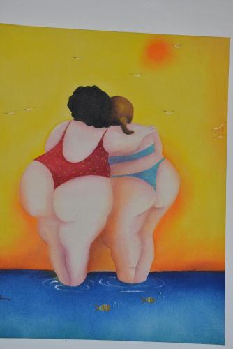 a painting of two people standing in the water at Alberto Charming Home in Montepulciano