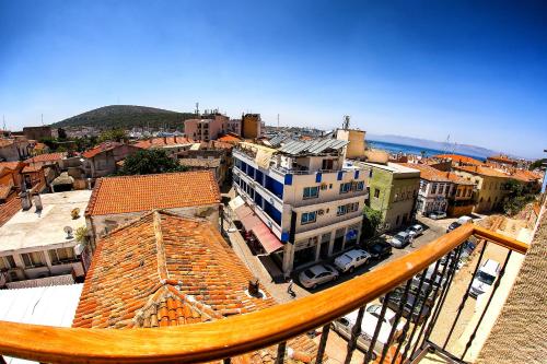 an aerial view of a city with buildings at Villa Fanti in Cesme