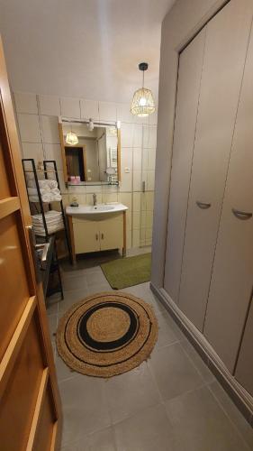 a bathroom with a shower and a sink and a mirror at Longère chez Martine et Julie in Romorantin