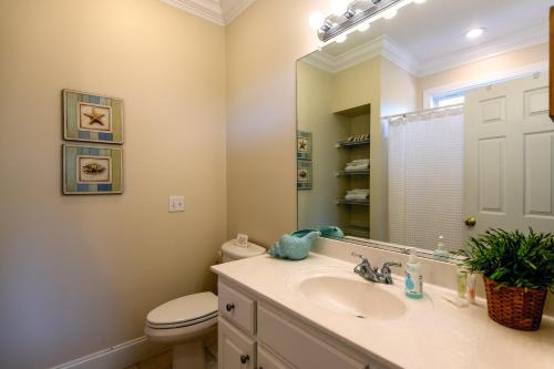 a bathroom with a sink and a toilet and a mirror at I'll Have Another in Edisto Island