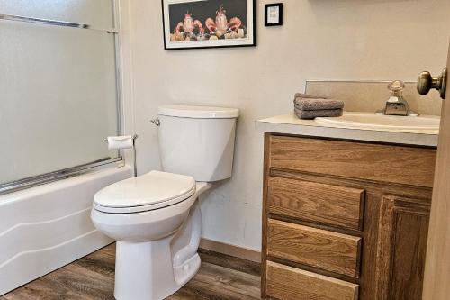 a bathroom with a toilet and a sink at Ocean View in Yachats! Dog Friendly! Ya-Hut in Yachats