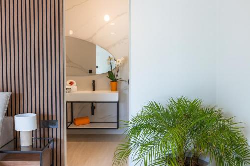 a bathroom with a sink and a mirror at Aura Anse Marcel in Anse Marcel 