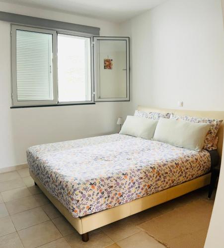 a bedroom with a bed in a room with two windows at Vista Dourada in Porto Santo