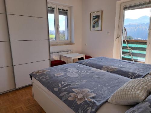 a bedroom with two beds and a window at Apartma Gašper in Šentjur