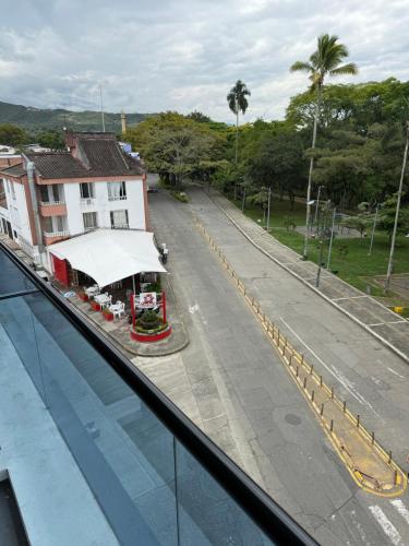 a view of a street from the top of a building at Fratello Hotel in Buga