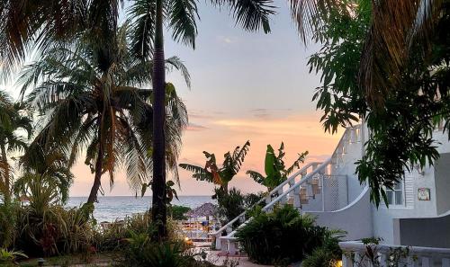 a view of the ocean from a resort with palm trees at Gem in Runaway Bay