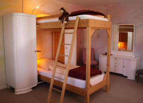 a bunk bed with a cat sitting on top of it at Gemütliche Fewo mit Rheinblick in Bacharach