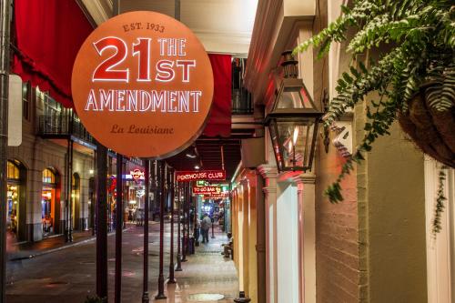 a sign for the amendment on a city street at Hotel Mazarin in New Orleans