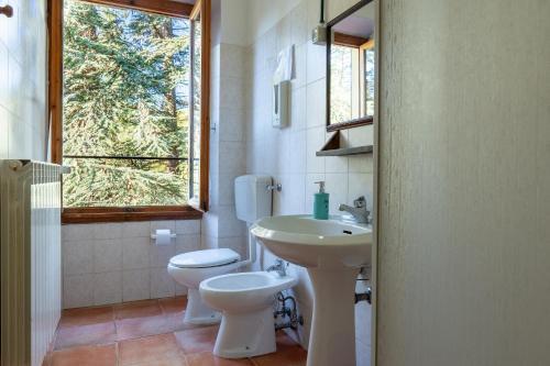a bathroom with a sink and a toilet and a window at Rifugio Asqua in Poppi