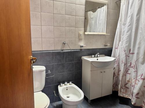a bathroom with a toilet and a sink at Plaza Godoy Cruz, habitacion y baño privado en casa 6 ambientes terraza parrilla in Godoy Cruz