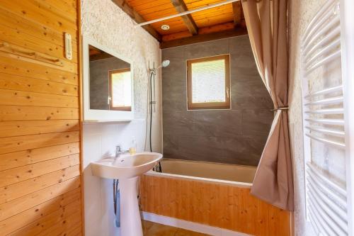 a bathroom with a sink and a bath tub at Chalet L'oréade in Manigod