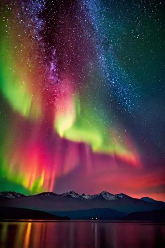 a starry night with the milky way and the northern lights at Trinity House in Fairbanks