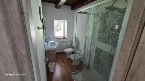 a bathroom with two toilets and a glass shower at Country House La Villa in Villadossola