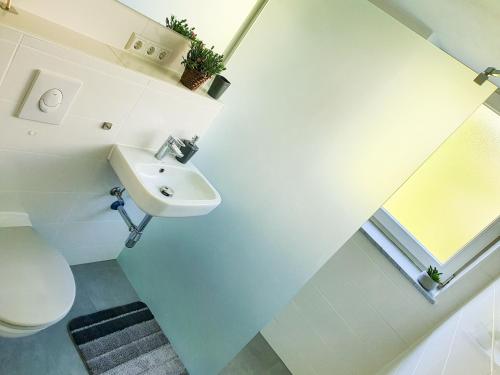 a bathroom with a toilet and a sink at Enjoy the beauty of Überlingen in Überlingen