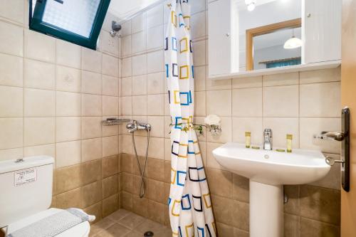 a bathroom with a sink and a toilet and a shower at Nikoleta Studio 2 in Nikiana