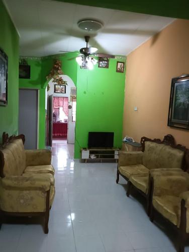a living room with green walls and couches at CD Homestay 