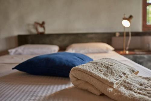 a bedroom with two beds with pillows on it at Bamboo Villa Kandy in Digana