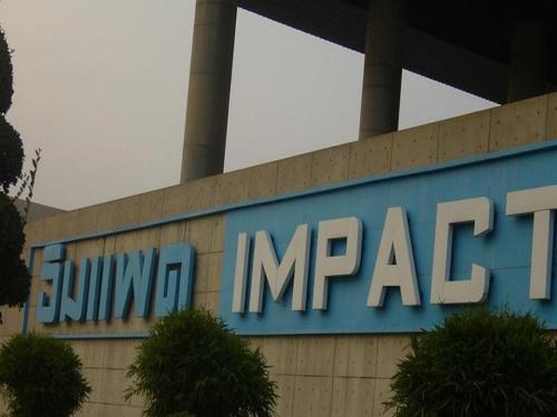 a building with a sign on the side of it at T8 Guest House Don Mueang Challenger in Bangkok