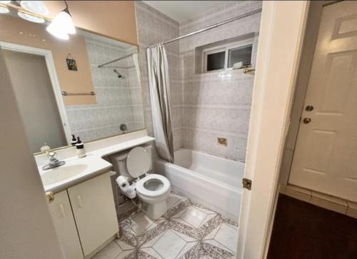 Enjoy Life in Heart of North Delta في دلتا: حمام مع مرحاض ومغسلة ودش