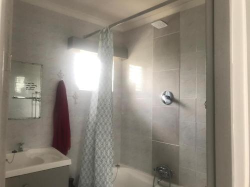 プリングル・ベイにある120 steps to the beachのシャワー、浴槽、洗面台を備えたバスルーム