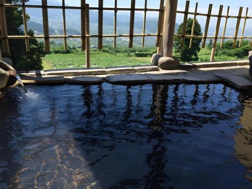 una piscina de agua con rocas en una casa en Hotel Selan, en Shimotakai