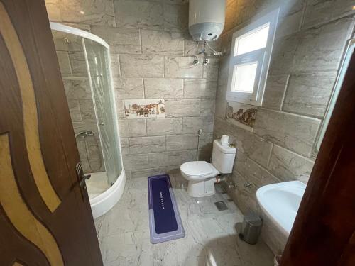 ein kleines Badezimmer mit Toilette und Waschbecken in der Unterkunft Marvel lotus in Hurghada