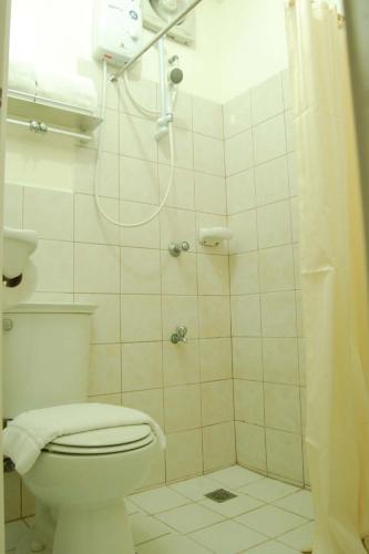 a bathroom with a toilet and a shower at La Casarita in Manila