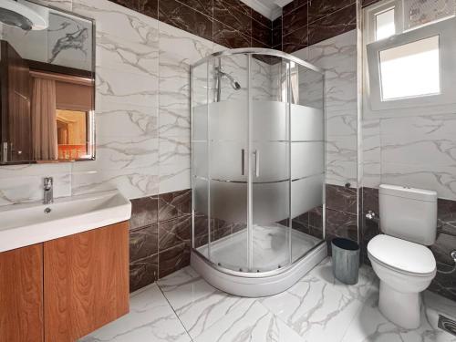 a bathroom with a shower and a toilet and a sink at 利恩之家 Maison Lienne in Cairo