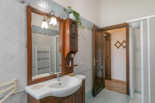 een badkamer met een wastafel en een spiegel bij Il Pino - appartamento Mandorlo in Cecina