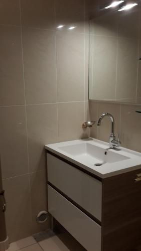 une salle de bain avec un lavabo et un miroir dans l'établissement Elegant Apart in City Centre of Cannes, à Cannes