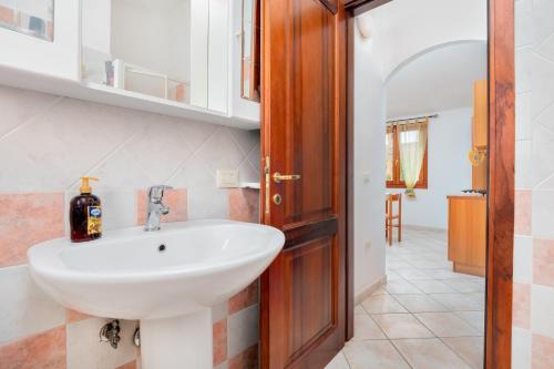 ein Bad mit einem weißen Waschbecken im Zimmer in der Unterkunft Il Glicine in Vaccileddi