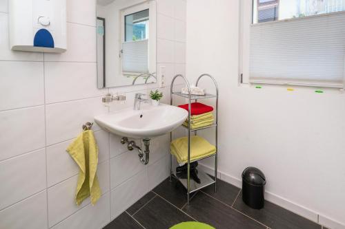 a bathroom with a sink and a mirror at Ferienwohnungen Bella Natura in Loffenau