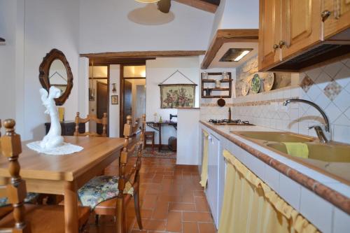 a kitchen with a table and a counter top at Casale Mulino in Pancole