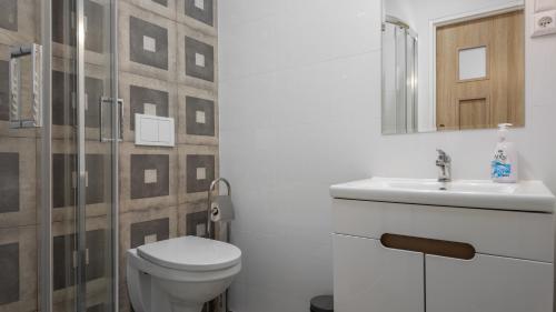 a bathroom with a toilet and a sink at Krechowiak in Augustów