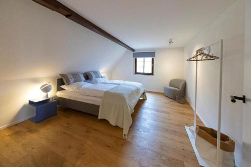 Giường trong phòng chung tại Ferienhaus Gersmühle