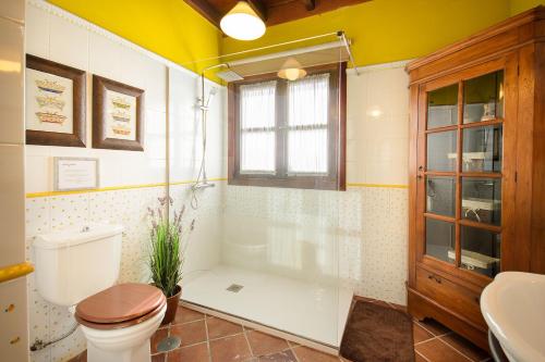 a bathroom with a toilet and a tub and a sink at El Islote in San Bartolomé