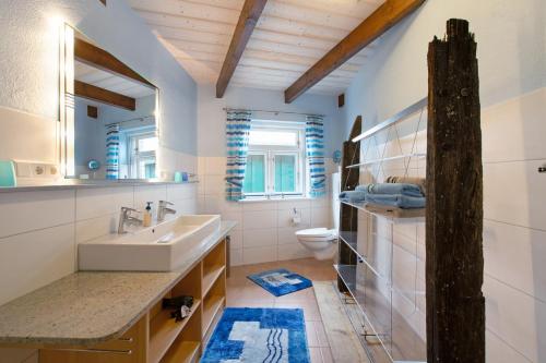 a bathroom with a sink and a toilet at Fewo Nordermühle in Pellworm