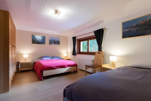 a bedroom with two beds and a window at Gite Nature L'orée Des Etoiles in Soultzeren