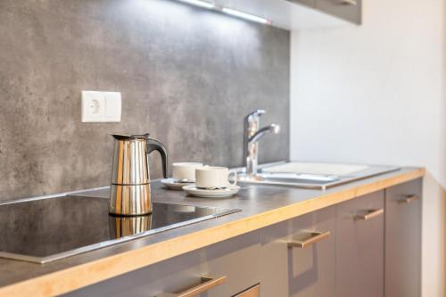 een aanrecht met een wastafel en een waterkoker bij Superior Apartments Marialisa Tulpe in Chiusa