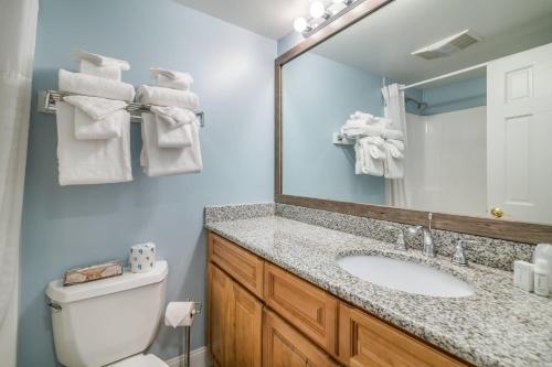 a bathroom with a sink and a toilet and a mirror at The Valley Inn, an Ascend Collection Hotel in Waterville Valley