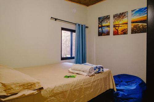 a bedroom with a bed and a window at Cabana Raízes - LaCabanasEco in Chapecó