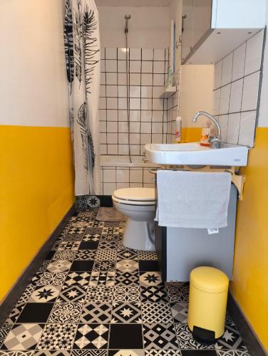 a bathroom with a toilet and a sink at L'appart de Cécile in Bellegarde-sur-Valserine