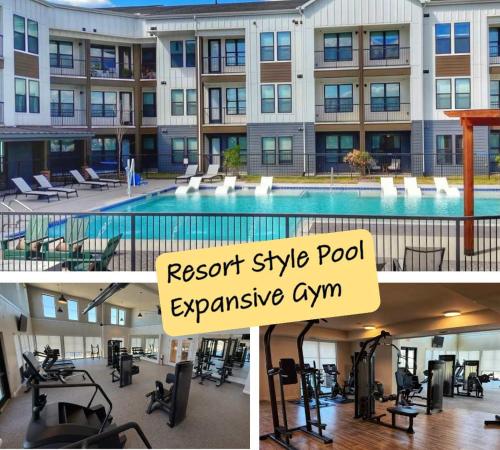 a hotel with a swimming pool and a resort style pool expensive gym at Charming 1BR Retreat - Walk to Gruene Hall Upscale Amenities in Gruene