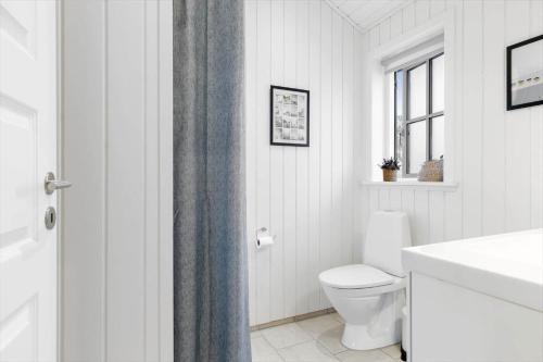 een witte badkamer met een toilet en een wastafel bij TV1695-Jerup-Aaensvej-14 in Bratten Strand