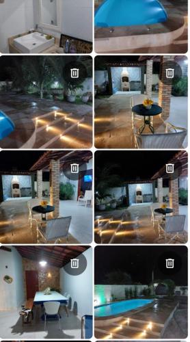 a collage of photos with a table and a pool at Casa Pé na Areia in Barra Grande