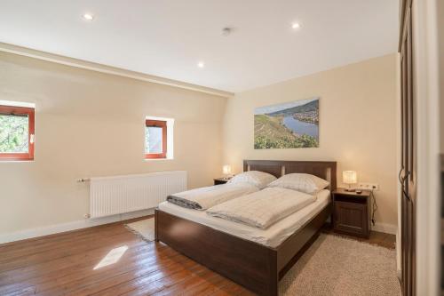 een slaapkamer met een groot bed in een kamer bij Alte Stadtvilla Weinberg 5 in Traben-Trarbach