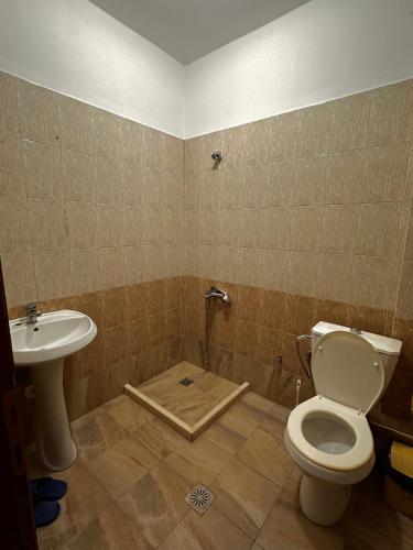 a bathroom with a toilet and a sink at Twins in Korçë