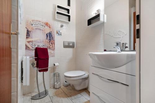a small bathroom with a toilet and a sink at Apartment Seeadler in Butjadingen